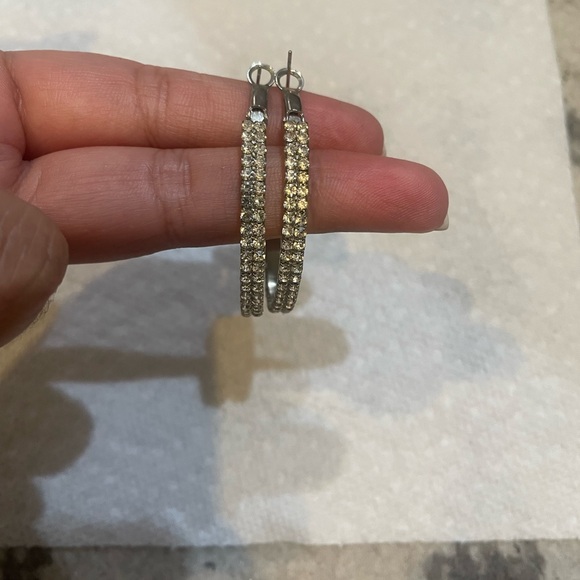 Silver Plated Diamond Embellished Hoop Earrings - Picture 3 of 5